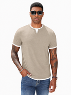 LIVORA Men's Color Block Henley Shirt | Short Sleeve Regular Fit