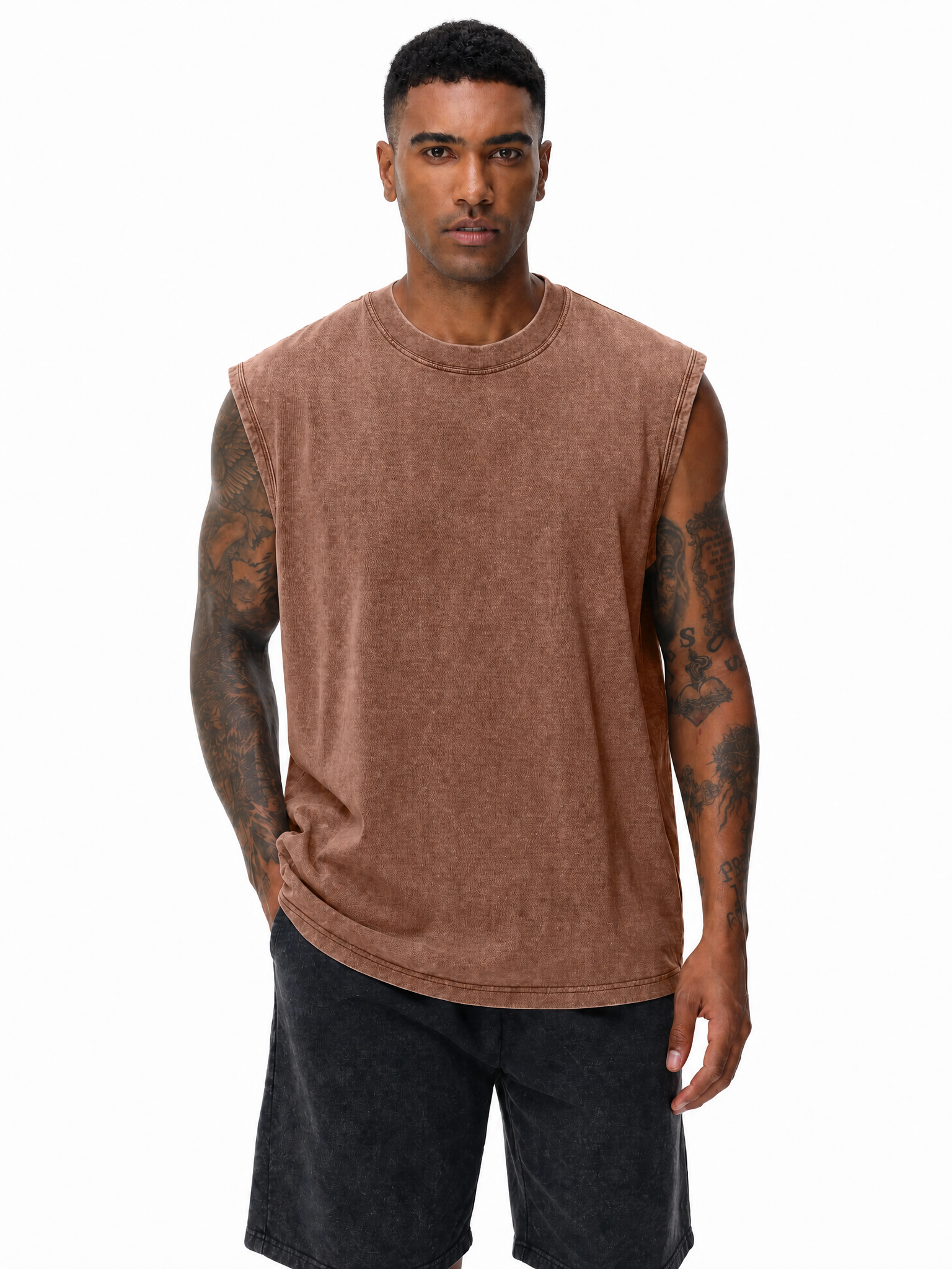 LIVORA Men's Washed Cotton Muscle Tank | Sleeveless Casual T-Shirt