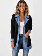 LIVORA Women's Corduroy Shacket | Denim Patchwork Button-Down Jacket