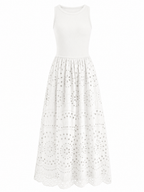 LIVORA Women's Cotton Eyelet Maxi Dress | Sleeveless Boho A-Line with Pockets