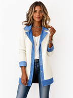LIVORA Women's Corduroy Shacket | Denim Patchwork Button-Down Jacket
