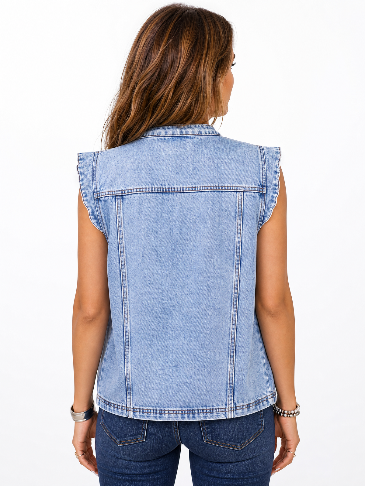 LIVORA Women's Denim Vest | Sleeveless Button-Down Western Style