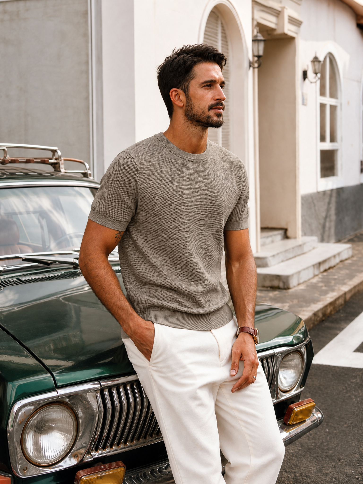 LIVORA Men's Textured Knit T-Shirt | Short Sleeve Stretch Crewneck