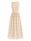 LIVORA Women's Cotton Eyelet Maxi Dress | Sleeveless A-Line Boho Sundress with Pockets
