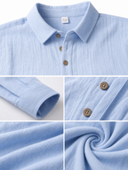 LIVORA Men's Linen Long Sleeve Polo Shirt | Lightweight Half-Button Design