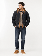 LIVORA Men's Plaid Fleece Jacket | Zip-Up Hooded Jacket with Pockets