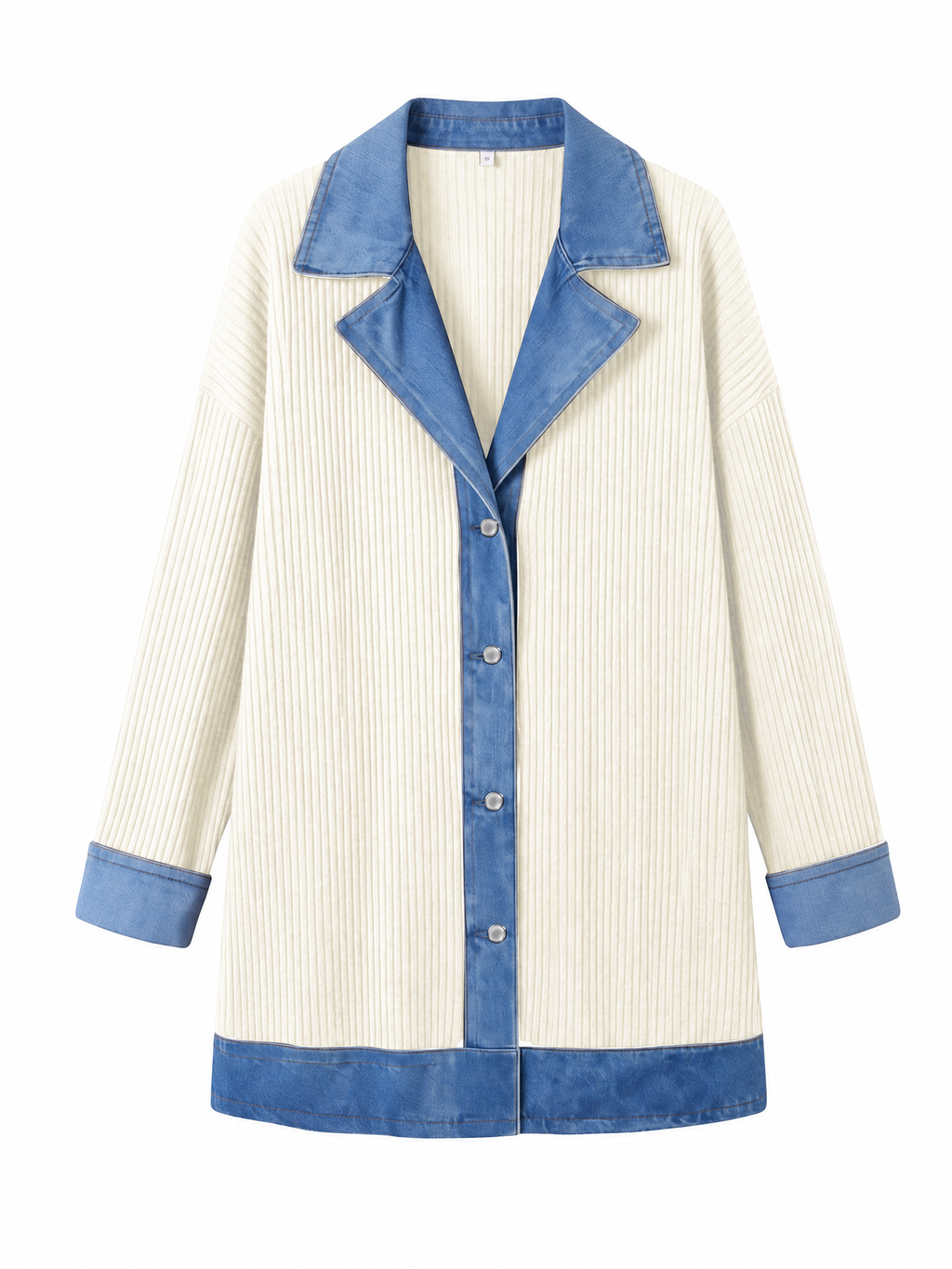 LIVORA Women's Corduroy Shacket | Denim Patchwork Button-Down Jacket