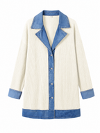 LIVORA Women's Corduroy Shacket | Denim Patchwork Button-Down Jacket