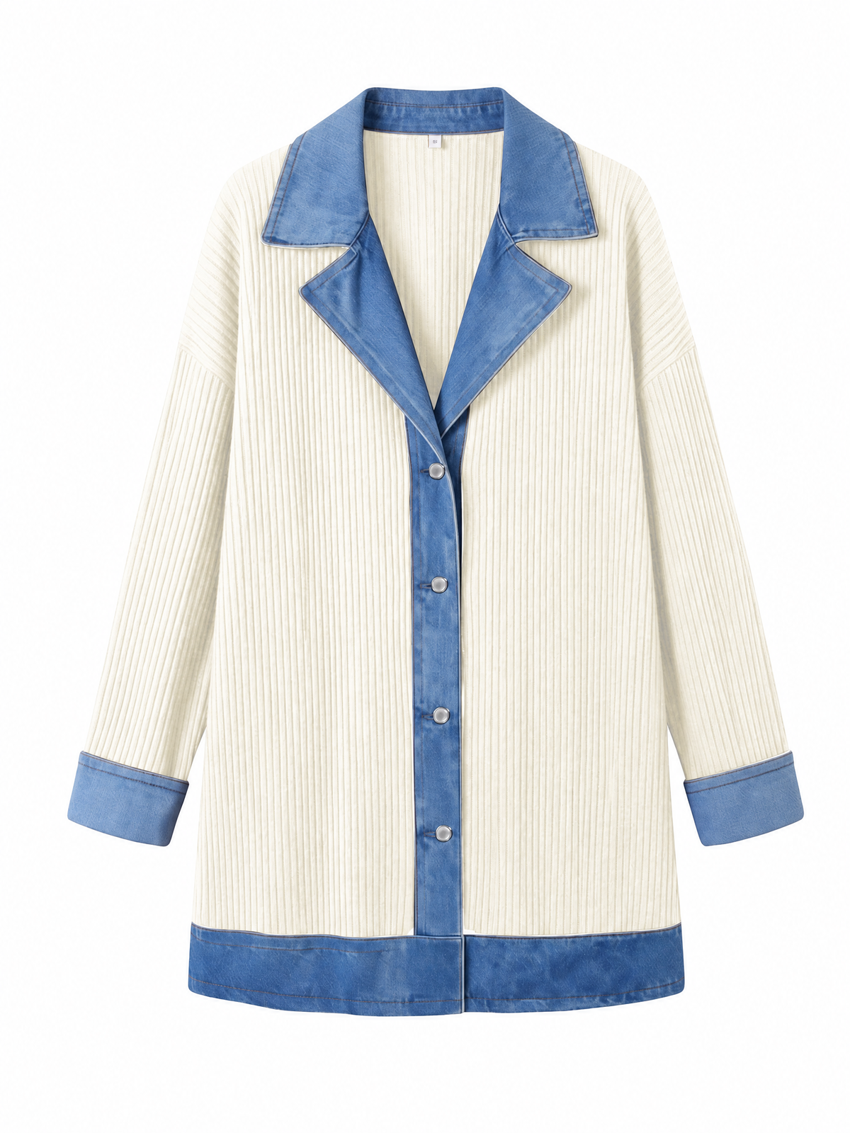 LIVORA Women's Corduroy Shacket | Denim Patchwork Button-Down Jacket