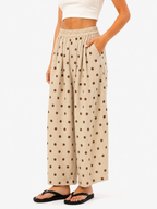 Women's Cotton Linen Polka Dot Wide Leg Pants