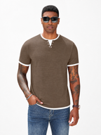LIVORA Men's Color Block Henley Shirt | Short Sleeve Regular Fit