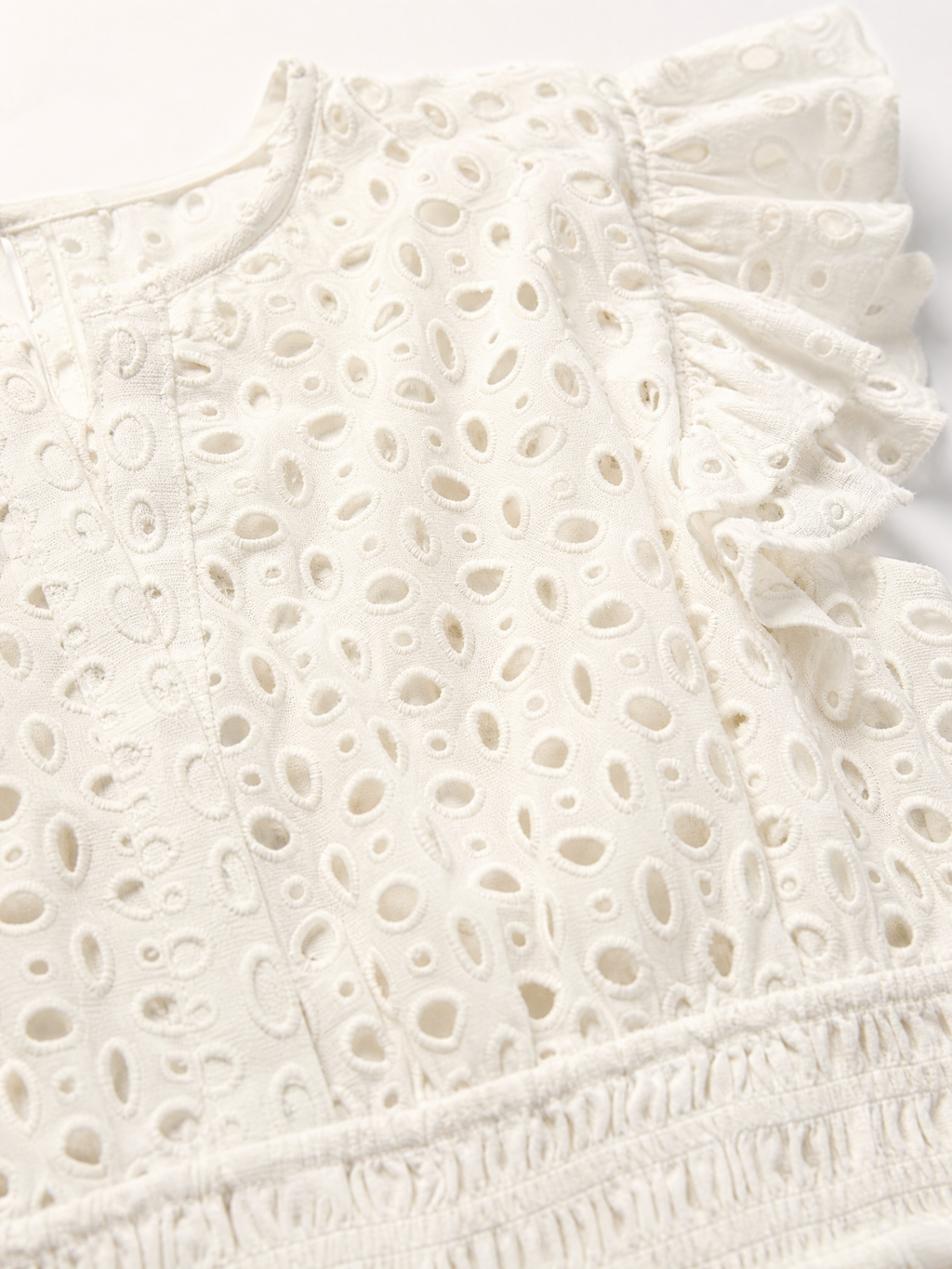 LIVORA Women's Eyelet Mini Dress | V Neck Ruffle Sleeve Fit and Flare Sundress