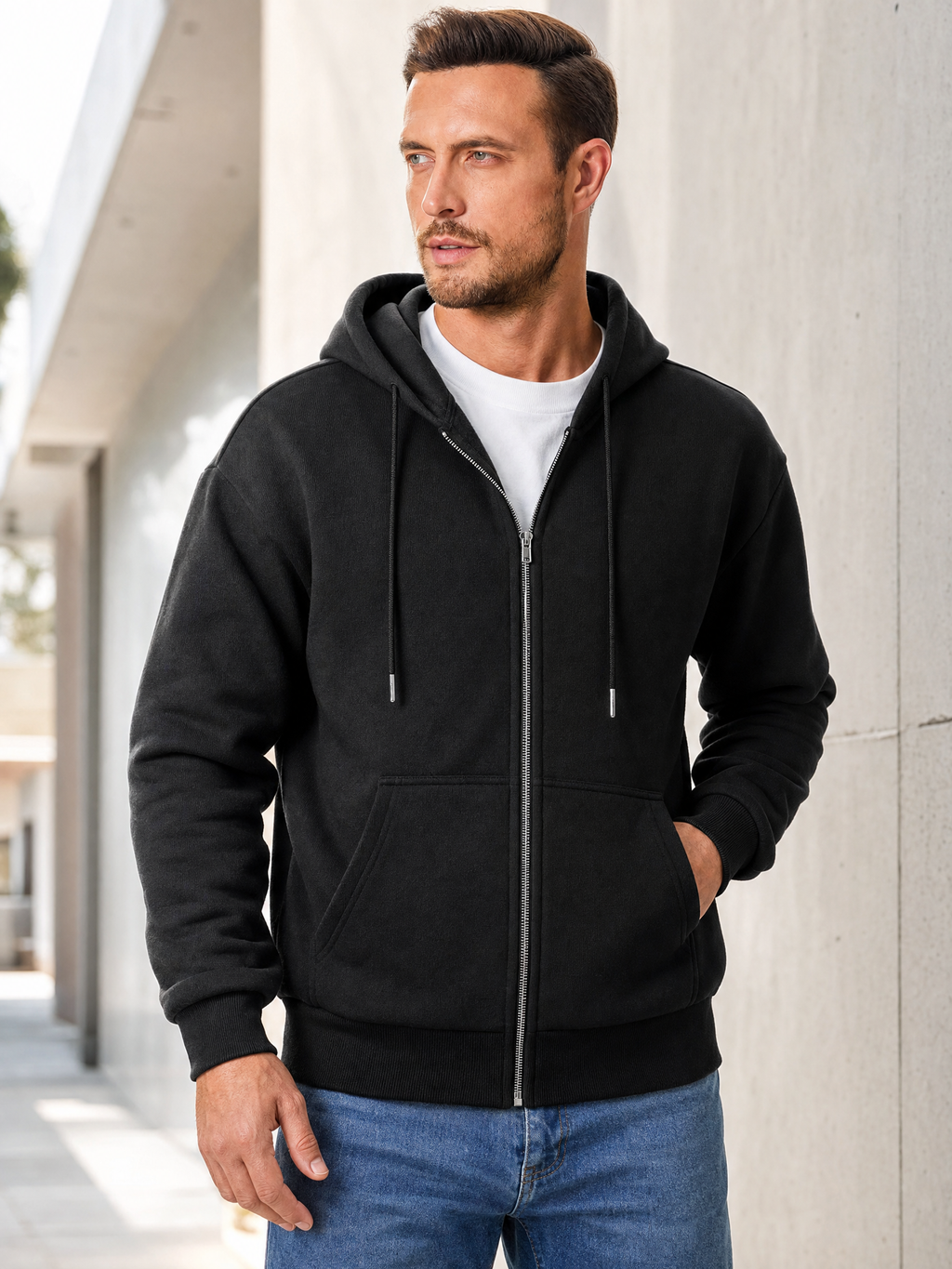 LIVORA Men's Cotton Fleece Hoodie | Warm Solid Color Sweatshirt