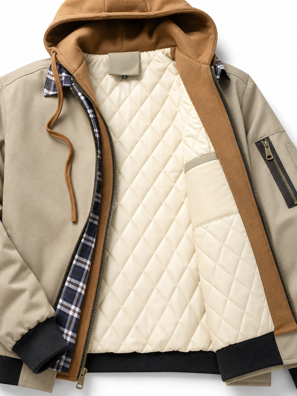 LIVORA Men's Plaid Fleece Jacket | Zip-Up Hooded Jacket with Pockets