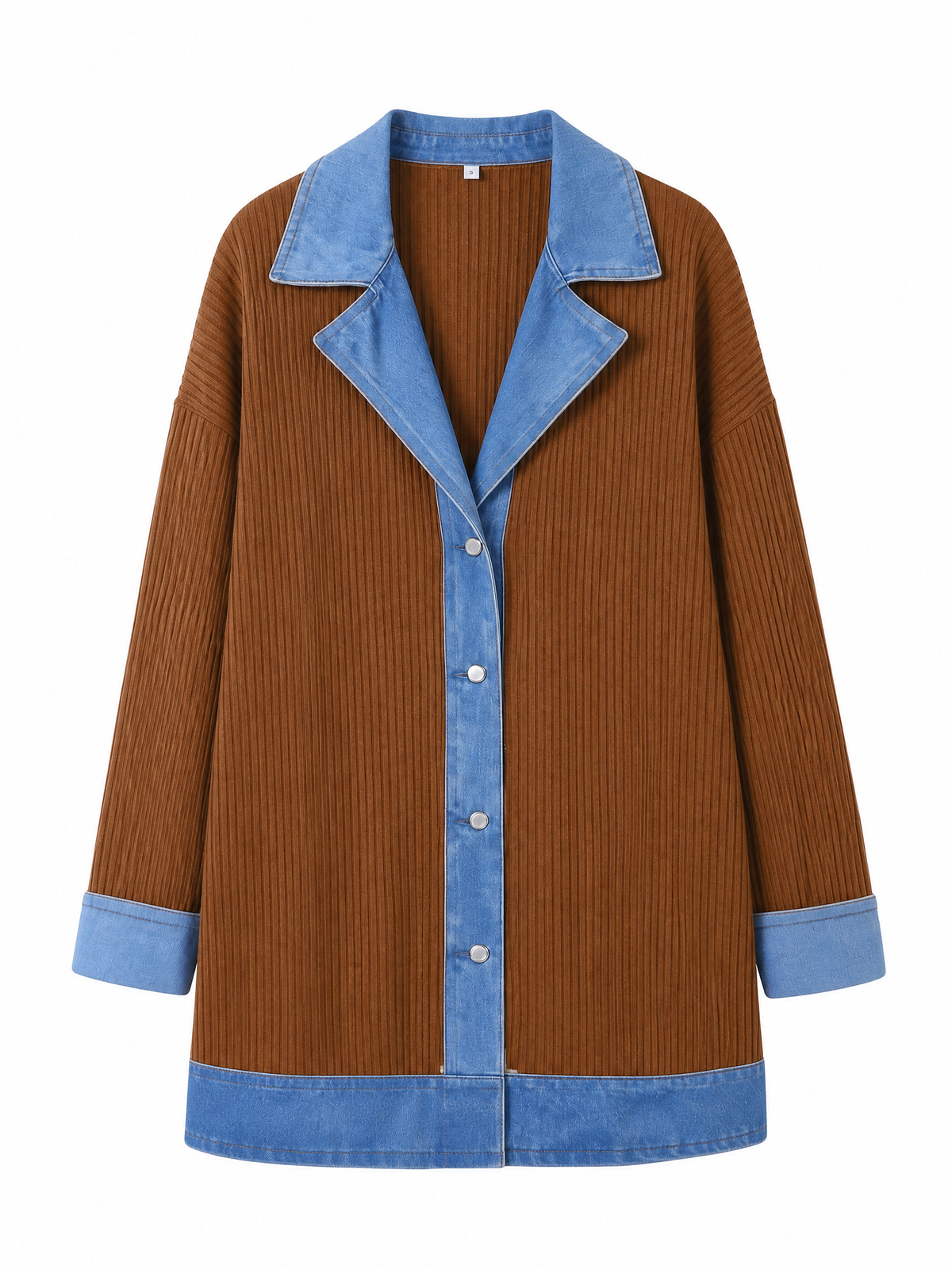LIVORA Women's Corduroy Shacket | Denim Patchwork Button-Down Jacket