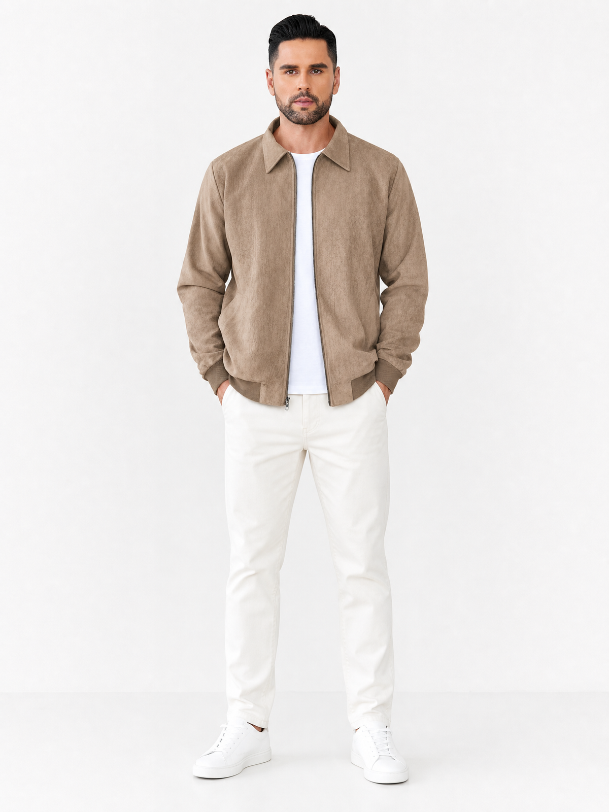 LIVORA Men's Suede Bomber Jacket | Lightweight Casual Jacket