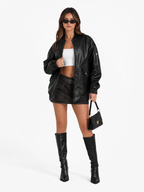 LIVORA Women's Faux Leather Oversized Bomber Jacket | Motorcycle Style