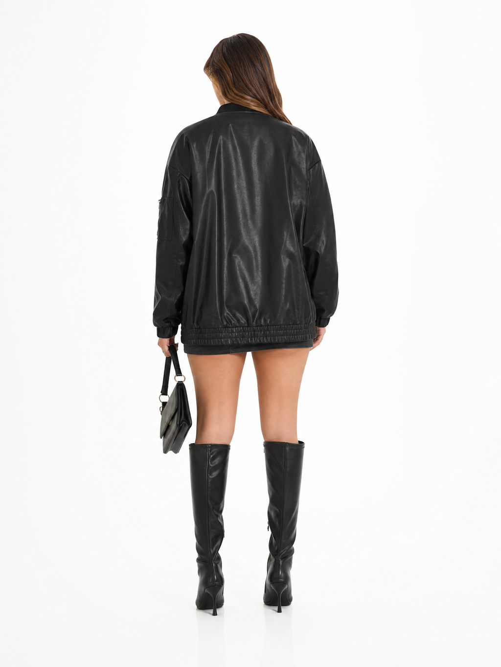 LIVORA Women's Faux Leather Oversized Bomber Jacket | Motorcycle Style