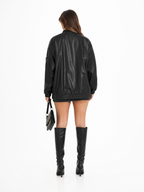 LIVORA Women's Faux Leather Oversized Bomber Jacket | Motorcycle Style