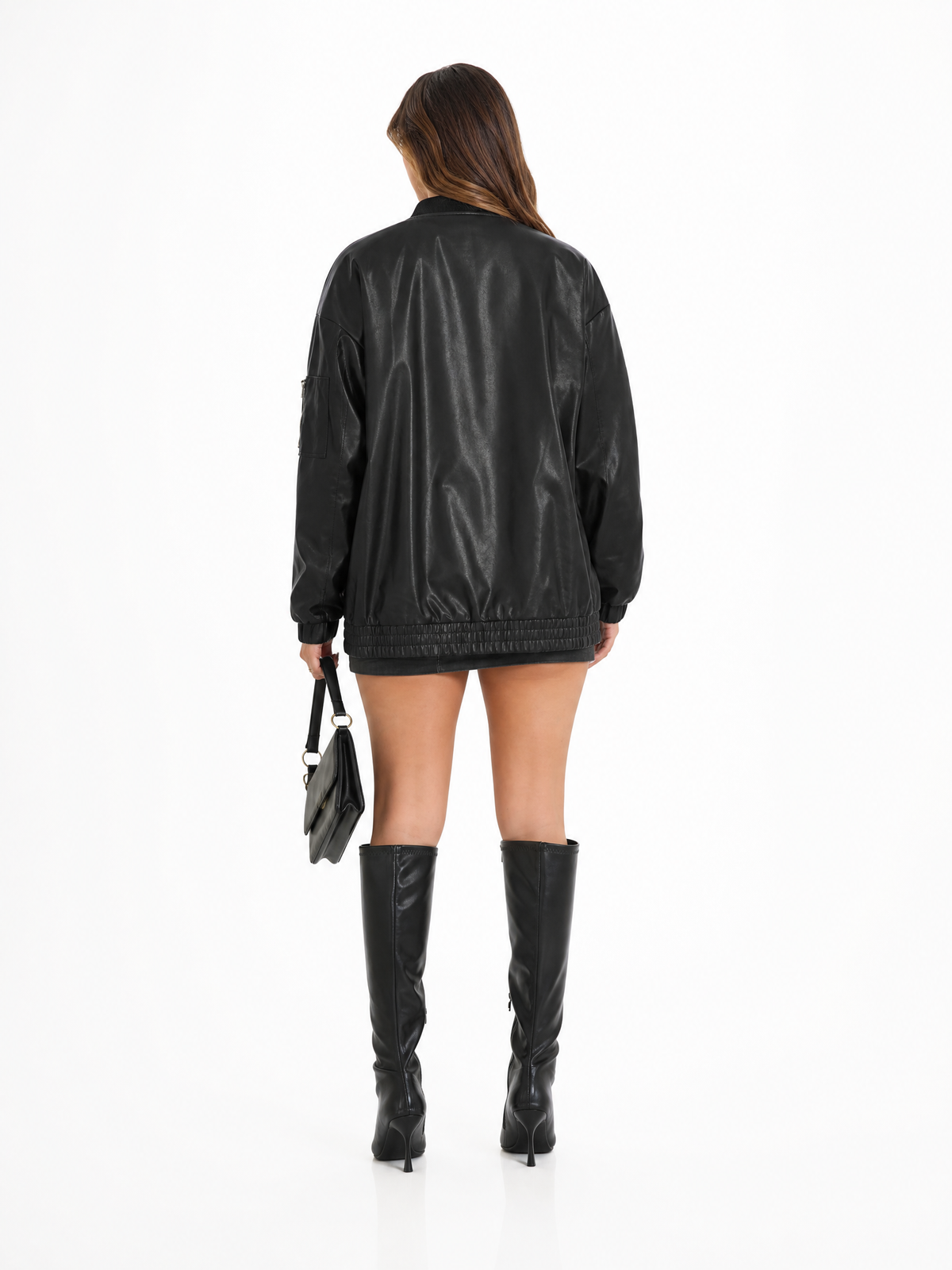 LIVORA Women's Faux Leather Oversized Bomber Jacket | Motorcycle Style