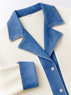 LIVORA Women's Corduroy Shacket | Denim Patchwork Button-Down Jacket