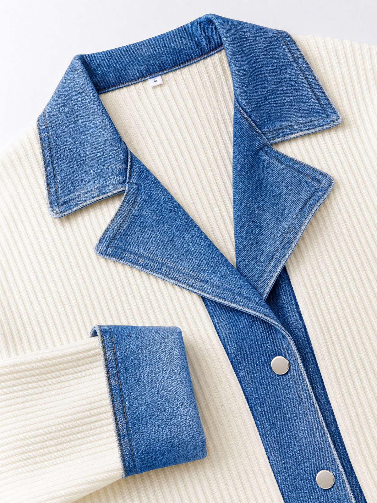 LIVORA Women's Corduroy Shacket | Denim Patchwork Button-Down Jacket