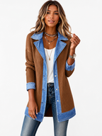 LIVORA Women's Corduroy Shacket | Denim Patchwork Button-Down Jacket