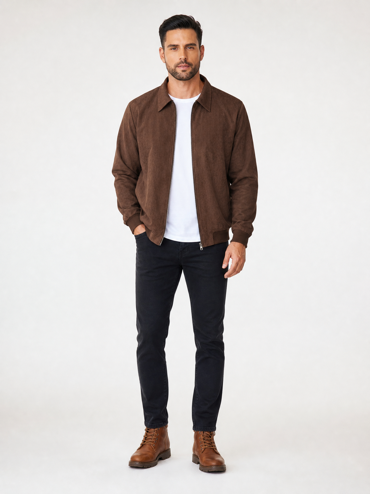 LIVORA Men's Suede Bomber Jacket | Lightweight Casual Jacket