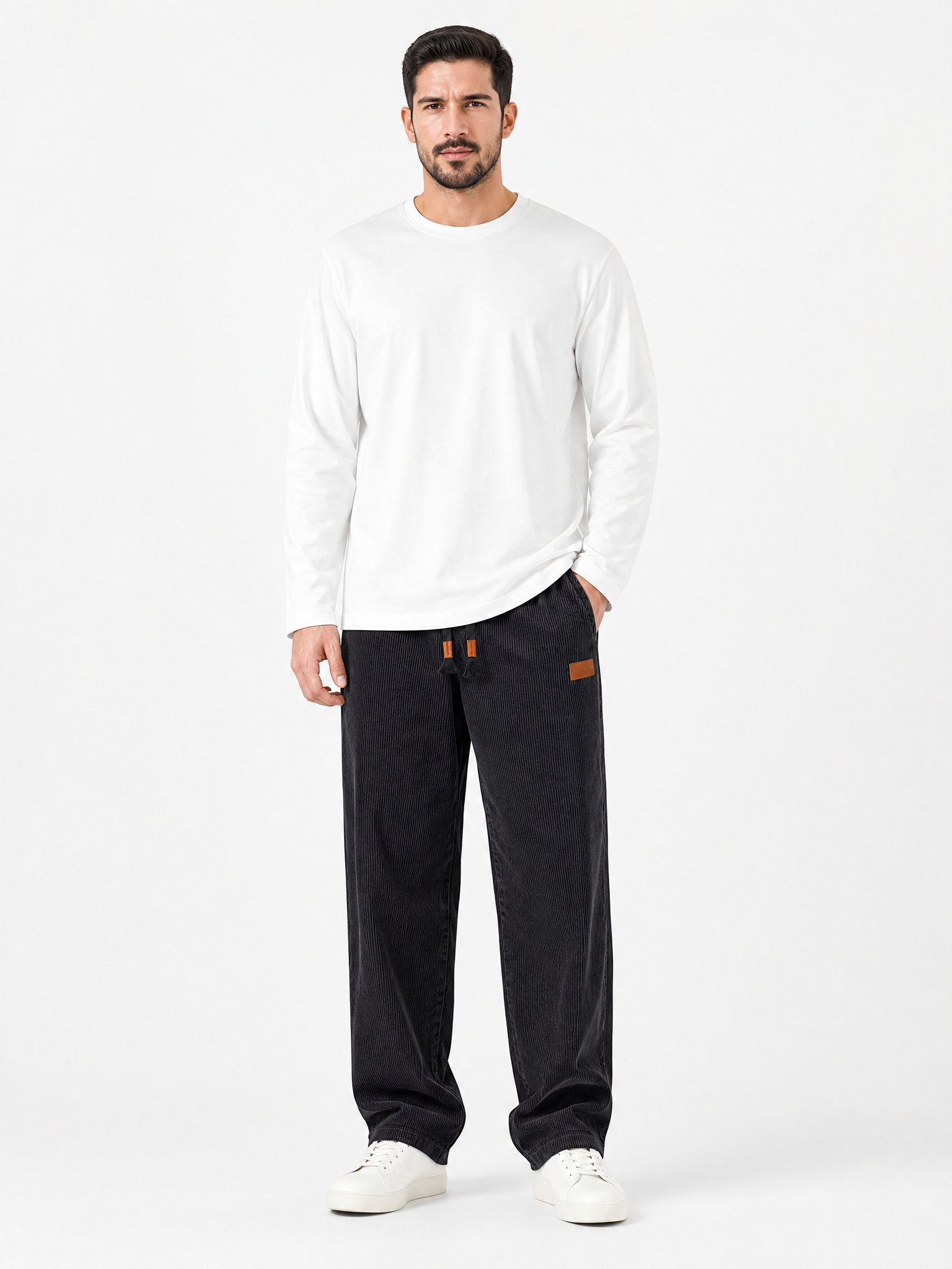 LIVORA Men's Corduroy Wide Leg Pants | Elastic Waist Drawstring