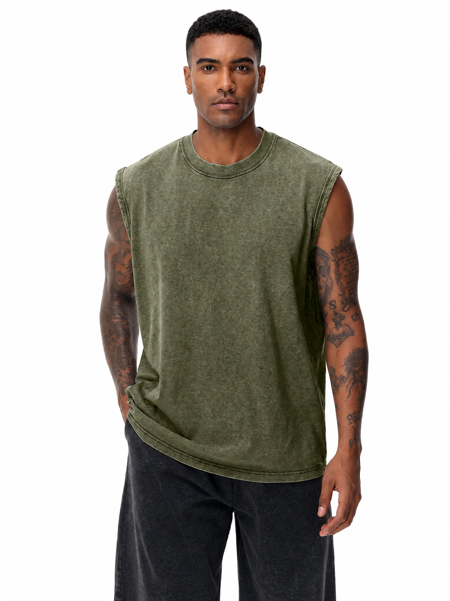 LIVORA Men's Washed Cotton Muscle Tank | Sleeveless Casual T-Shirt