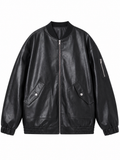 LIVORA Women's Faux Leather Oversized Bomber Jacket | Motorcycle Style