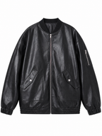 LIVORA Women's Faux Leather Oversized Bomber Jacket | Motorcycle Style