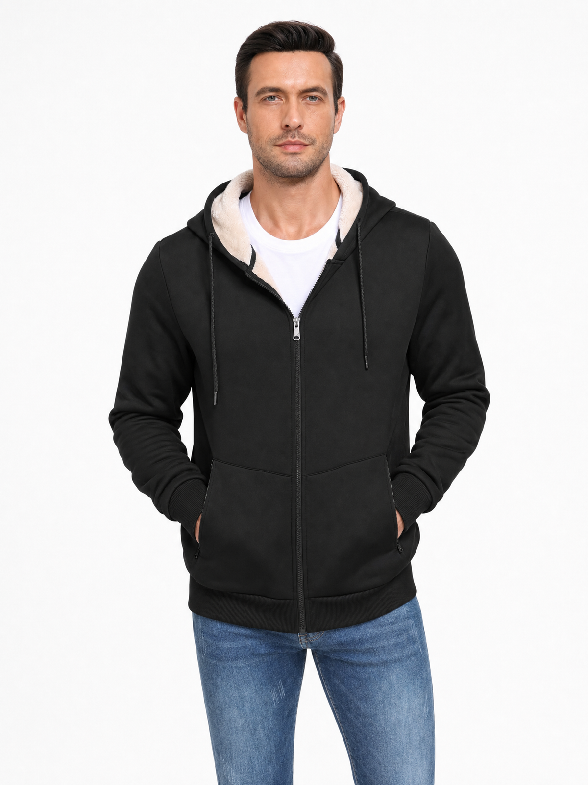 LIVORA Men's Fleece Hoodie Jacket | Full-Zip Warm Lined Jacket