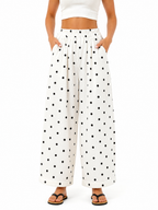 Women's Cotton Linen Polka Dot Wide Leg Pants