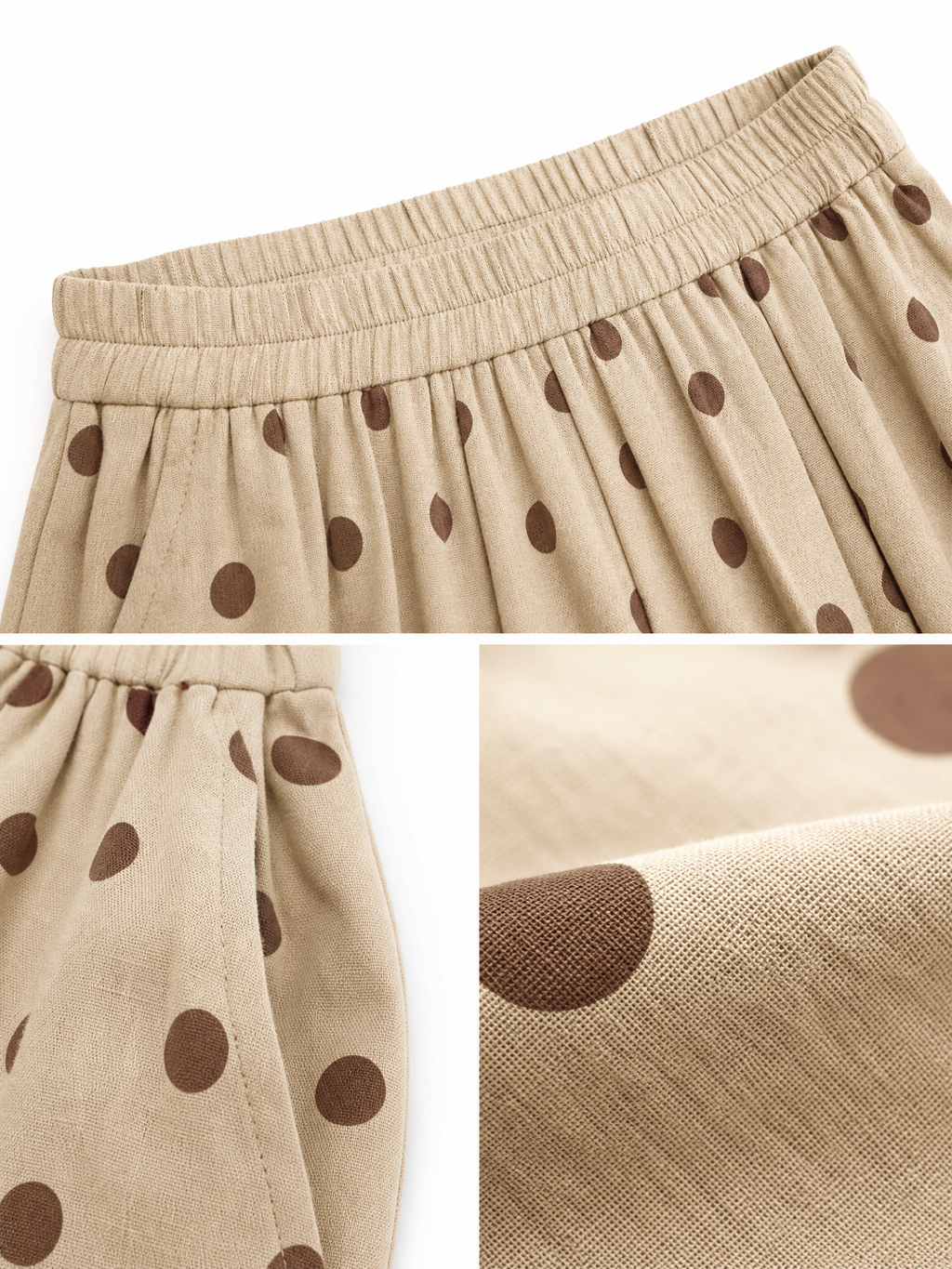 Women's Cotton Linen Polka Dot Wide Leg Pants