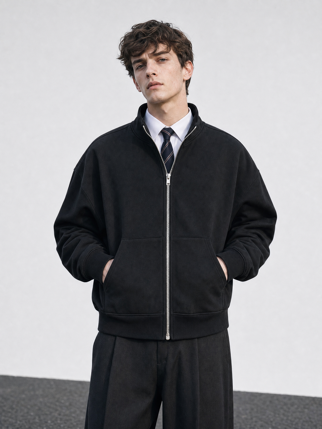 LIVORA Men's Mock Neck Zip-Up Sweatshirt | Lightweight Fleece Track Jacket