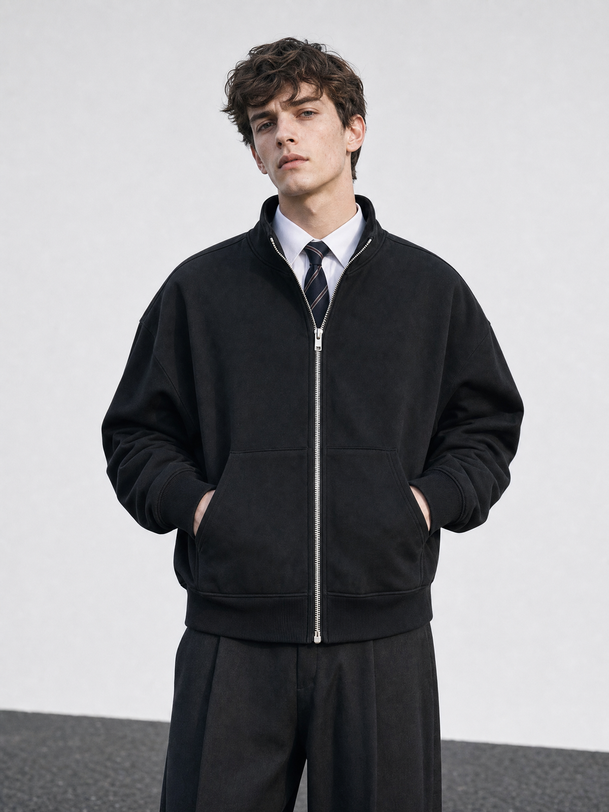 LIVORA Men's Mock Neck Zip-Up Sweatshirt | Lightweight Fleece Track Jacket
