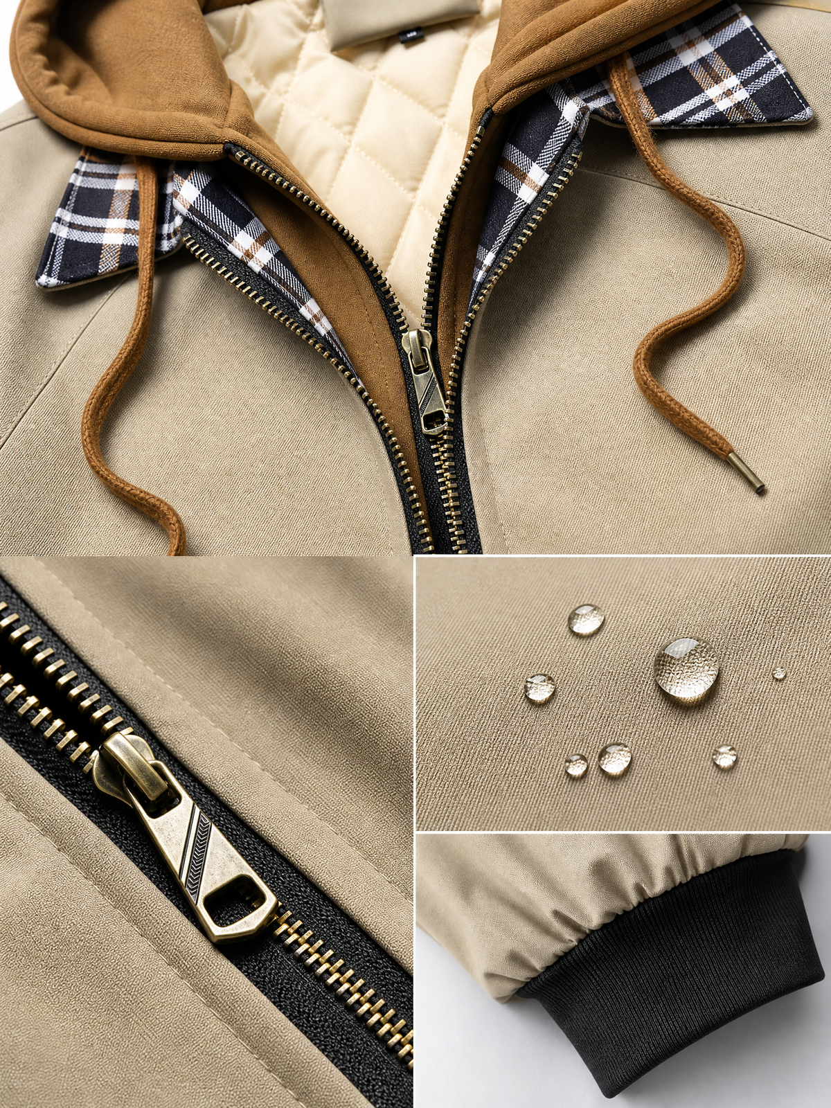 LIVORA Men's Plaid Fleece Jacket | Zip-Up Hooded Jacket with Pockets