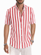 LIVORA Men's Striped Cotton Short Sleeve Shirt | Button-Up Casual Style