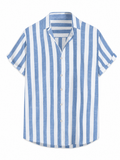 LIVORA Men's Striped Cotton Short Sleeve Shirt | Button-Up Casual Style
