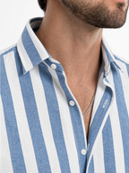 LIVORA Men's Striped Cotton Short Sleeve Shirt | Button-Up Casual Style
