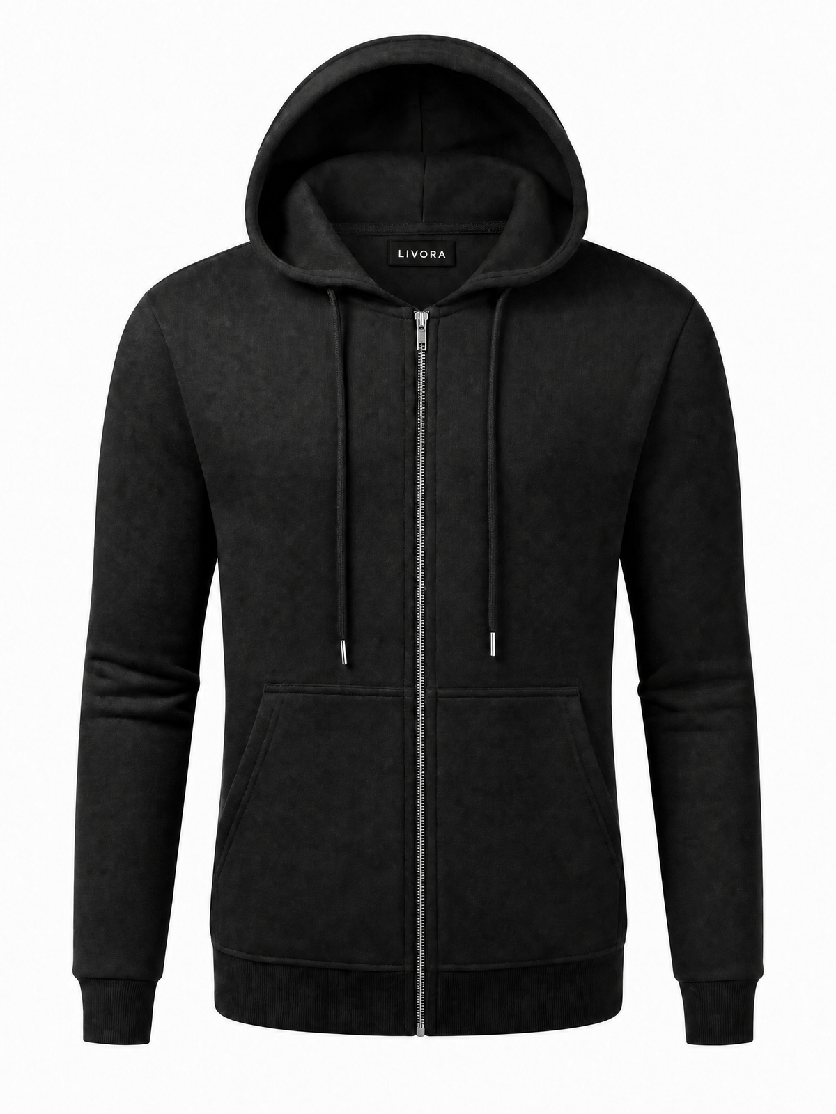 LIVORA Men's Cotton Fleece Hoodie | Warm Solid Color Sweatshirt