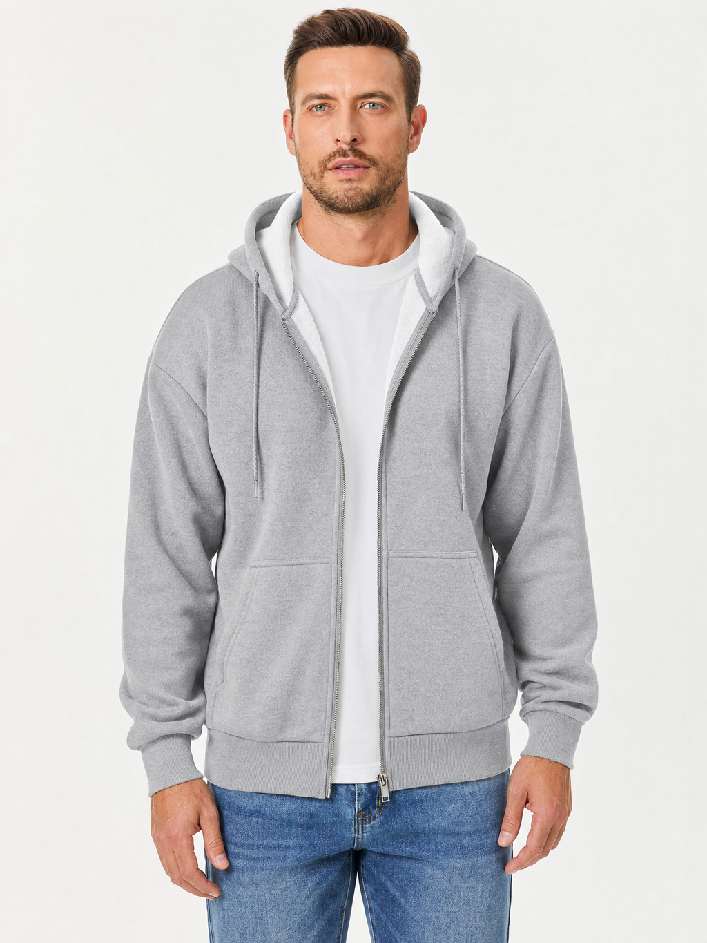 LIVORA Men's Cotton Fleece Hoodie | Warm Solid Color Sweatshirt
