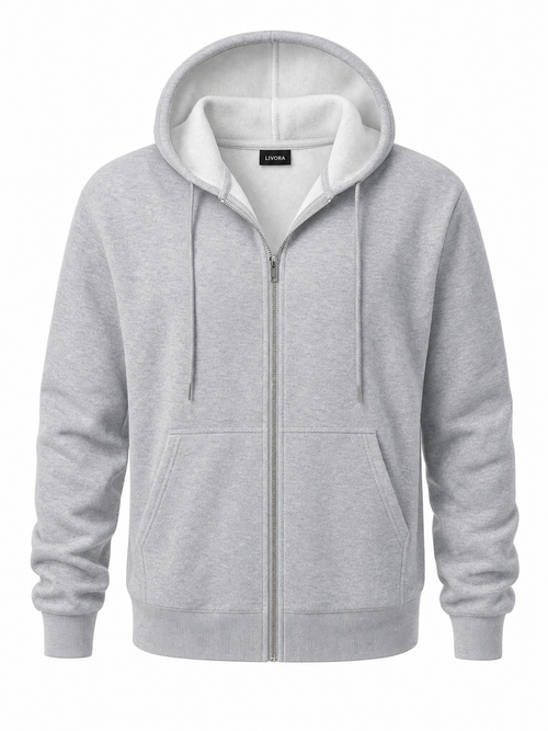 LIVORA Men's Cotton Fleece Hoodie | Warm Solid Color Sweatshirt