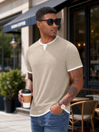 LIVORA Men's Color Block Henley Shirt | Short Sleeve Regular Fit