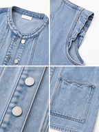 LIVORA Women's Denim Vest | Sleeveless Button-Down Western Style