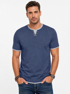 LIVORA Men's Color Block Henley Shirt | Short Sleeve Regular Fit