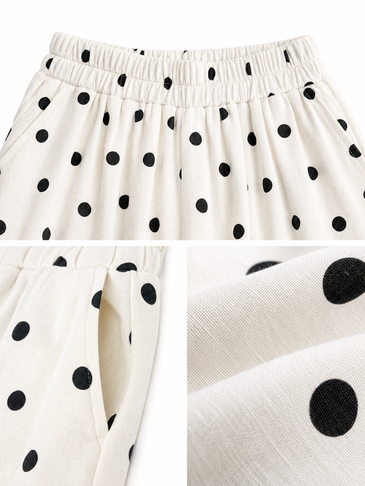 Women's Cotton Linen Polka Dot Wide Leg Pants