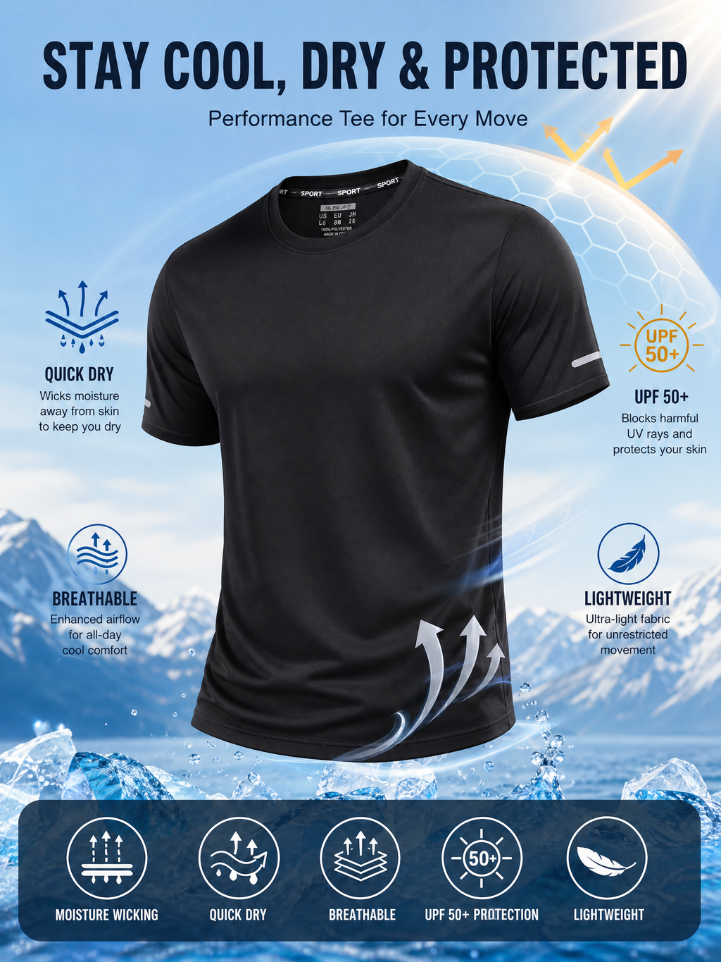 LIVORA Men's UPF 50+ Quick-Dry Athletic Shirt | Short Sleeve Workout Top