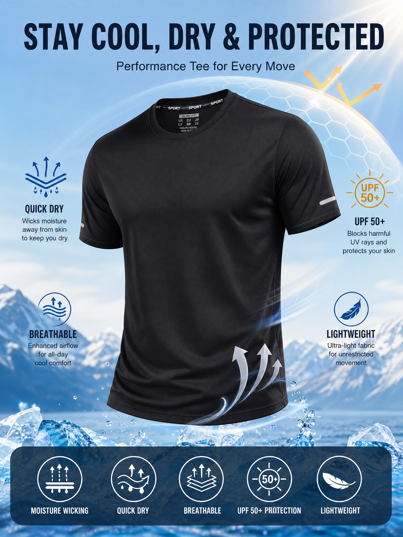 LIVORA Men's UPF 50+ Quick-Dry Athletic Shirt | Short Sleeve Workout Top
